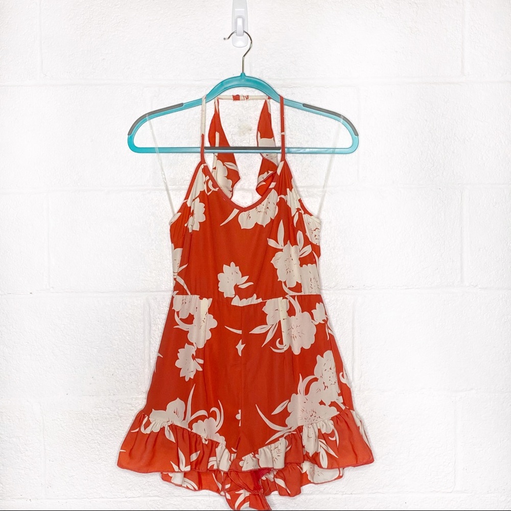 Peppermint Strappy Floral Ruffle Romper